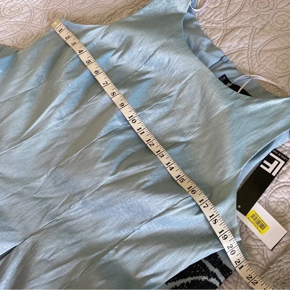 Leslie Fay Elegant Blue Dress with Black Floral Design - Picture 7 of 8